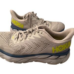 Hoka Neutral Running Shoes in Beige with Yellow and Blue Accents Sz 8.5